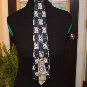 Elegance London 100% Silk‎ Neck Tie British UK Big Ben Clock Tower London XL 64"